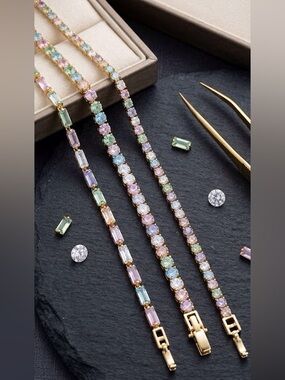 One New Gold Tone Multi-Color "Candy" Tennis Bracelet – 7"